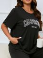 Plus Size Alphabet Printed Sleepwear Top