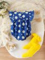 Baby Girl Daisy & Bow Decorated Romper With Footies