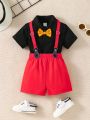 Baby Boys' Casual Short Sleeve Shirt + Suspender Shorts Two-Piece Set