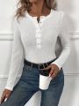 SHEIN Essnce Women's Button-front Half Placket Long Sleeve T-shirt