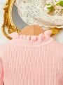 Baby Girls' Solid Color Ruffle Edge Half-high Collar Sweater