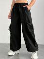 SHEIN Coolane Plus Size Women's Drawstring Waist Utility Cargo Pants