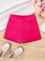 SHEIN Kids Cooltwn Girls' Casual Solid Color Woven Straight Shorts For Daily Wear