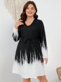 EMERY ROSE Plus Size Belted Ombre Dress With Hidden Pockets