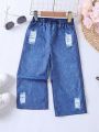 SHEIN Kids EVRYDAY Toddler Girls' Cute Denim Wide Leg Pants