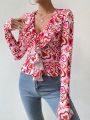 SHEIN Essnce Top With Sweetheart Neckline And Ruffled Hem Detail