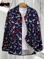 Men's Plus Size Christmas Printed Button Front Shirt