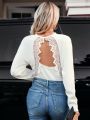 SHEIN Clasi Lace Decorated Hollow Out Back Sweater