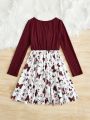 SHEIN Tween Girl Butterfly Print Square Neck Dress