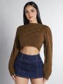 SHEIN PETITE Women's Solid Color Cropped Sweater