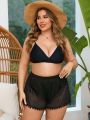 SHEIN Swim Vcay Plus Size Loose-Fit Cover Up With Furry Hemline