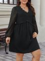 SHEIN Frenchy Plus Size Lantern Sleeve Dress With Mesh And Scalloped Edge