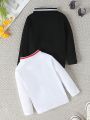 Young Boy 2pcs Contrast Trim Polo Shirt