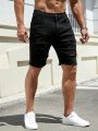 Manfinity Men Plus Ripped Frayed Raw Hem Bermuda Denim Shorts