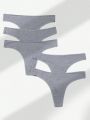 5pcs Solid Color Thong Underwear Set