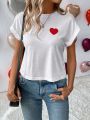 SHEIN LUNE Valentine'S Day Women'S Heart Printed T-Shirt