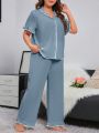 Plus Contrast Binding Button Front PJ Set