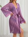 Women's Solid Color Satin Patchwork Casual Sleepwear Robe