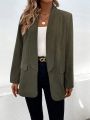 SHEIN Essnce Women's Mandarin Collar Solid Colored Blazer Jacket