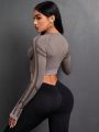 Yoga Basic Seamless Brown Crop Top For Sports