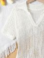 Teen Girl Solid Color Hollow Out Knitted Cardigan