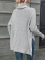 SHEIN LUNE Turtleneck Batwing Sleeve Split Hem Turtleneck Batwing Sleeve Sweater