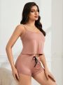 Women's Solid Color Camisole Top And Shorts Pajama Set