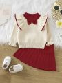 Toddler Girls' Bowknot Decorated Ruffle Hem Sweater And Skirt Set