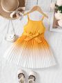 SHEIN Kids CHARMNG Young Girl's Pleated Hemline Dress With Waist Belt, Suitable For Romantic & Elegant Style