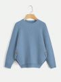 SHEIN Girls' (big) Asymmetrical Hem Sweater With Drop Shoulder And Front Short Back Long Design