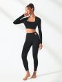 SHEIN Leisure Solid Square Neck Crop Tee & Cut Out Waist Leggings