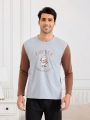 Men'S Color Block Coffee Pattern Home Wear Top