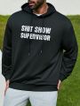 Men'S Plus Size Hoodie With Drawstring And Letter Print