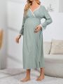 Maternity Contrast Lace Flounce Sleeve Overlap Collar Nightdress