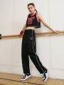 Street Sport Numeric Print Drawstring Waist Athletic Pants With Side Striped Design