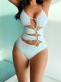 SHEIN Swim Vcay Ladies' Solid Color Hollow Out One Piece Swimsuit