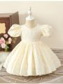 Baby Girl Solid Puff Sleeve Party Dress