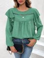 SHEIN Clasi Solid Color Ruffle Hem Long Sleeve Shirt