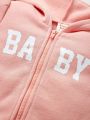 Cozy Cub Baby Girl Letter Graphic Ruffle Hem Zip Up Hooded Jacket