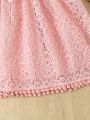 SHEIN Kids Nujoom Little Girl'S Pink Lace Sleeveless Waist Belted Dress For Summer