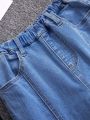 SHEIN Kids KDOMO Girls' Plain T-Shirt And Flare Jeans Set