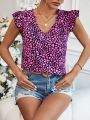 Ladies' All Over Heart Print V-Neck Blouse