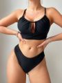 SHEIN Swim Vcay Hollow Out Detailing Solid Color Bikini Swimsuit Set