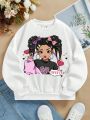 Tween Girl Figure & Letter Graphic Drop Shoulder Sweatshirt