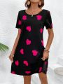 Women'S Love Heart Printed Short Sleeve Dress