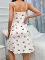 Women's Cherry Print Cami Sleep Dress With Ruffle Hem