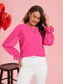 SHEIN Clasi Valentine's Day Ladies Notch Collar Ruffle Sleeve Spring Shirt