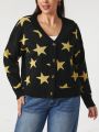 SHEIN Unity Plus Size Star Pattern Drop Shoulder Cardigan