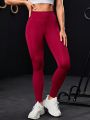 SHEIN Yoga Basic Solid Color High-waisted Sports Leggings With Cell Phone Pocket