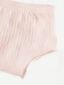 SHEIN Newborn Baby Girl Solid Color Ribbed Knit Set